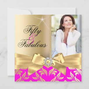 Fabelhaftes 50. Pink Gold Blatt & Schleife 50. Geb Einladung
