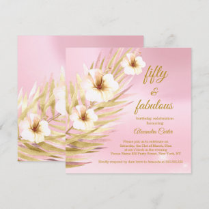 Fabelhaftes 50. Pink Gold Weiß Florales Geburtstag Einladung