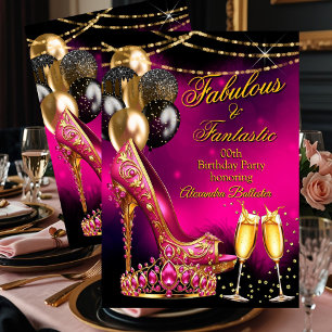 Fabelhaftes Champagner-Geburtstags-Pink-Tiara-Gold Einladung