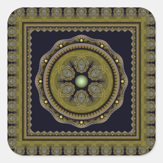 Fabelhaftes Fraktal Mandala Quadratischer Aufkleber (Vorderseite)