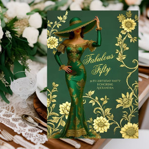 Fabelhaftes Geburtstags Smaragd-Gold-Frau-Kleid Einladung