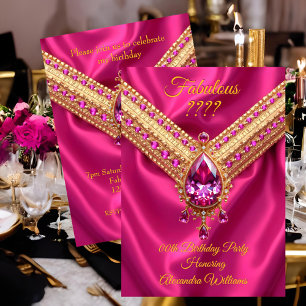 Fabelhaftes heißes rosa Seide Gold Diamanten Gebur Einladung