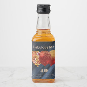 Fabelhaftes Ich, Marineblau, Rot und Gold 40. Gebu Alkoholflaschenetikett