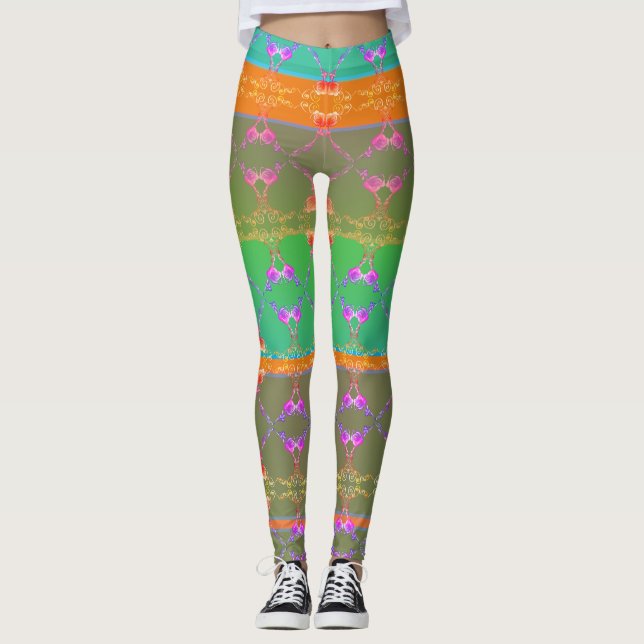 Faberge Inspirierte Rose Blumenbewohner Wiederbele Leggings (Vorderseite)