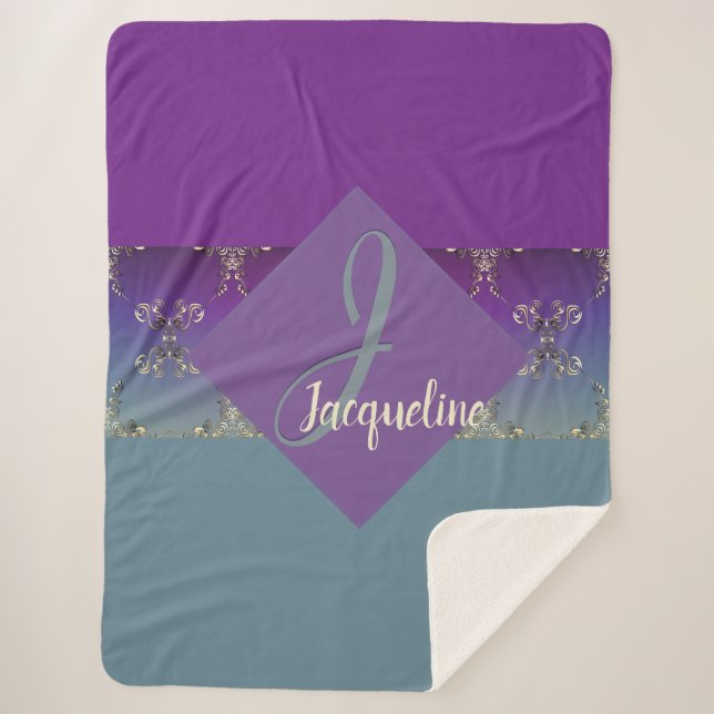 Fabergè-like Monogram Lila Blue Gradient Sher Sherpadecke (Vorderseite)