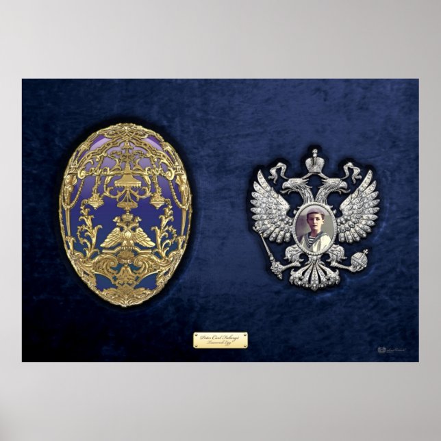 Faberge Tsarevich Egg mit Überraschung auf blauem  Poster (Vorne)