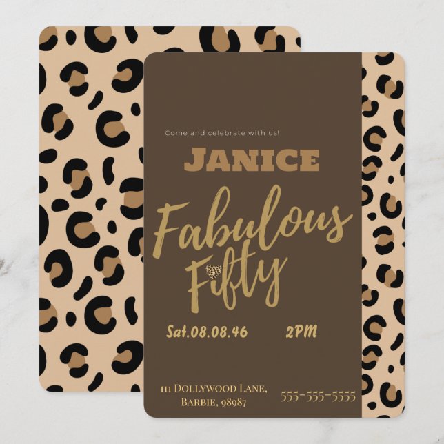 Fabolous Cheetah 50. Geburtstag Einladung (Vorne/Hinten)