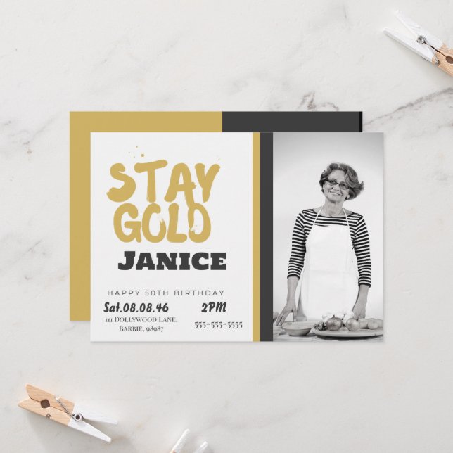 Fabolous Gold Golden 50. Personalisiert Einladung (Vorderseite/Rückseite Beispiel)