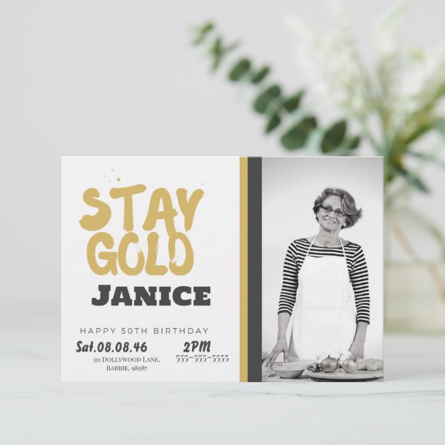 Fabolous Gold Golden 50. Personalisiert Einladung (Stehend Vorderseite)