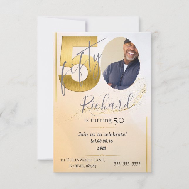 Fabolous Gold Golden 50. Personalisiert Einladung (Vorderseite)