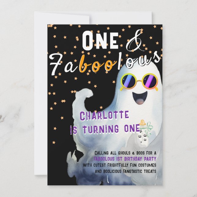 FaBOOlous Halloween Little BOO Baby 1. Geburtstag Einladung (Vorderseite)