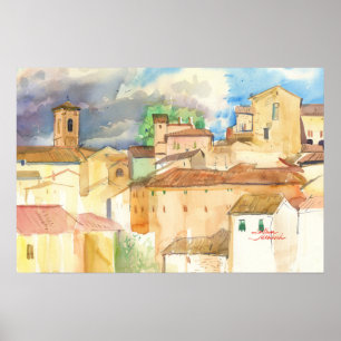 Fabriano Italien Sonnendurchflutete Dächer Aquarel Poster