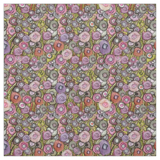 FABRIC ABSTRAKT CIRCLE BLUME PINK GREEN DK LINIEN STOFF