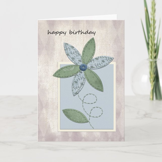 Fabric Birthday Blume Card Karte (Vorderseite)