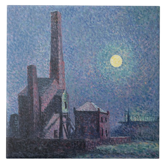 Fabrik im Mondschein (urbane Landschaft) (Luce) Fliese (Vorderseite)