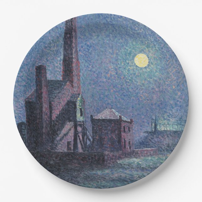 Fabrik im Mondschein (urbane Landschaft) (Luce) Pappteller (Vorderseite)