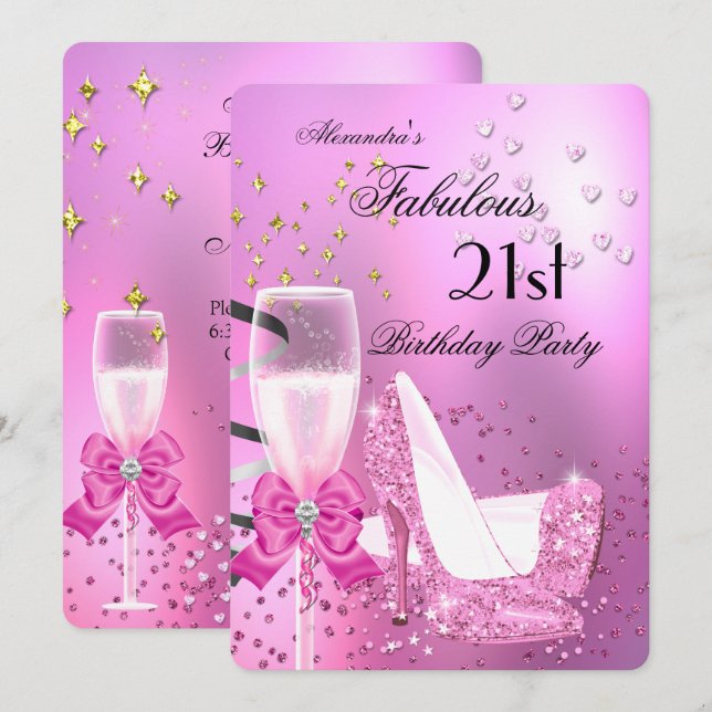 Fabulous 21. Shimmer Light Pink Heelse Geburtstag  Einladung (Vorne/Hinten)