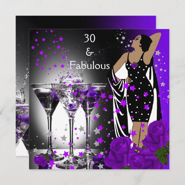 Fabulous 30 30. Geburtstag Lila Rose Martini Einladung (Vorne/Hinten)