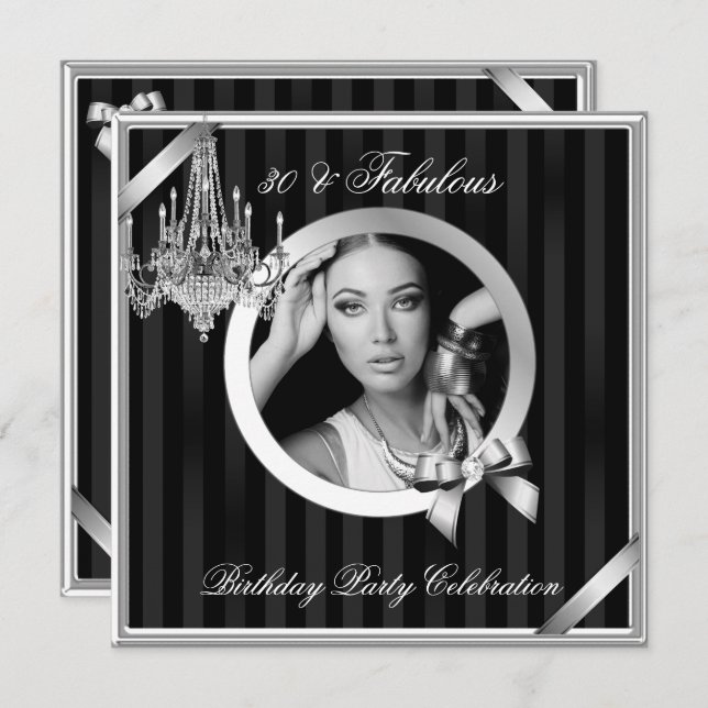 Fabulous 30 Eleganter Kronleuchter Silver Black Fo Einladung (Vorne/Hinten)