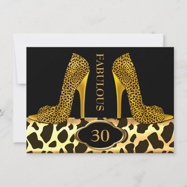 Fabulous 30 Leopard Gold Cheetah High Heels Party Einladung (Vorderseite)