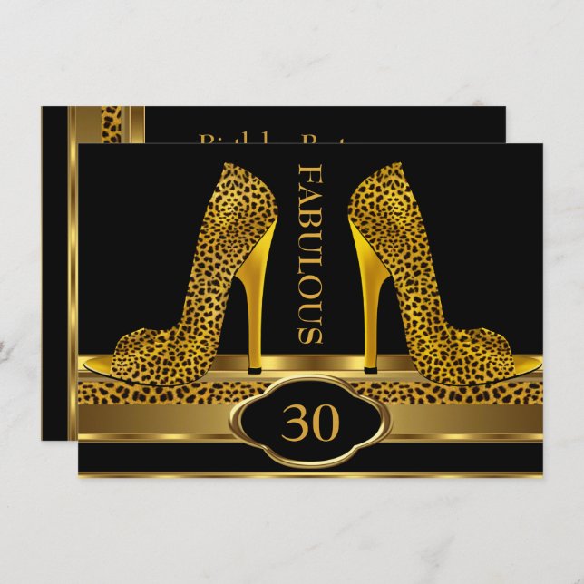 Fabulous 30 Leopard Gold Cheetah High Heels Party Einladung (Vorne/Hinten)