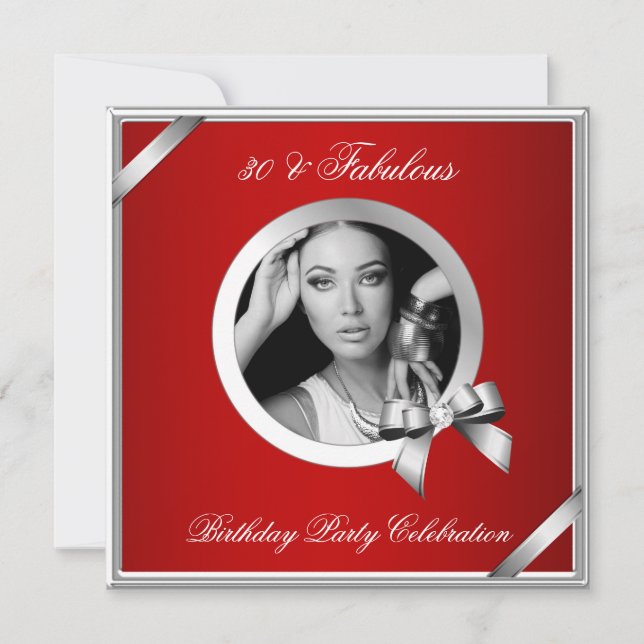 Fabulous 30 Regal Red Diamond Silver Foto Einladung (Vorderseite)