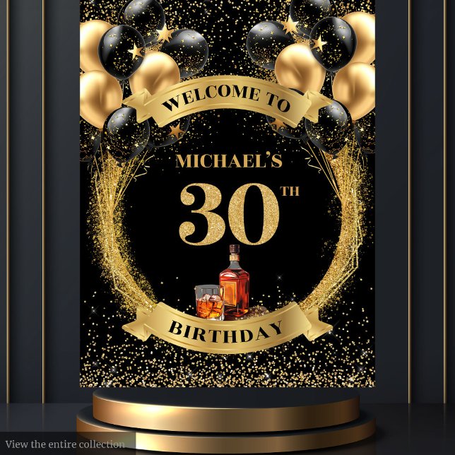 Fabulous 30th Man Birthday Whiskey Birthday Banner Wandteppich (Fabulous 30th Man Birthday Whiskey Birthday Banner Tapestry)