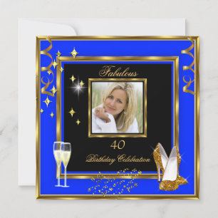 Fabulous 40 Foto Blau Gold Champagner Absätze Einladung