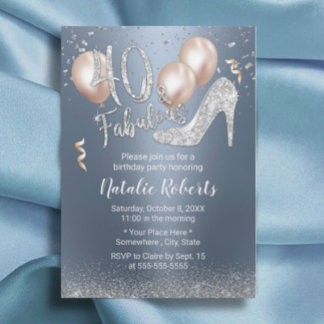 Fabulous 40 Modern Dusty Blue Girl 40. Geburtstag Einladung