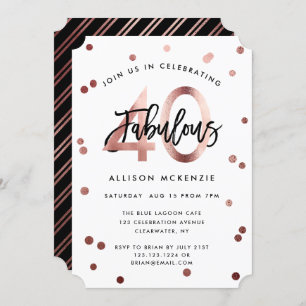 Fabulous 40   Moderne Rose Gold Brushed Birthday Einladung