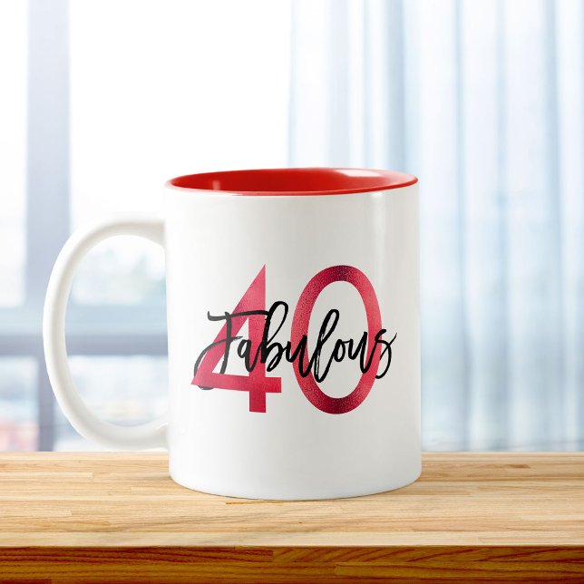 Fabulous 40. | Moderner Eleganter Chic Rot Geburts Zweifarbige Tasse (Von Creator hochgeladen)