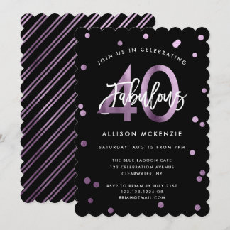 Fabulous 40 | Moderner Lilac Lila Stilvoll Geburts Einladung