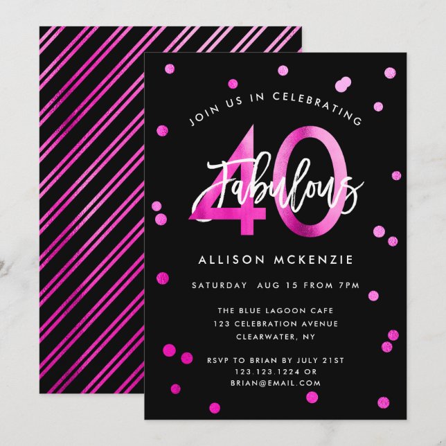 Fabulous 40 | Modernes Elegantes Rosa Stilvoll zum Einladung (Vorne/Hinten)