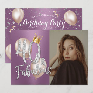 Fabulous 40 Modernes Lila Foto 40. Geburtstag Einladung
