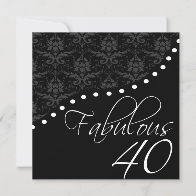 Fabulous 40 Personalisiert Black Birthday Party Einladung (Vorderseite)