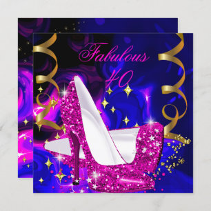 Fabulous 40 Pink Blue Gold Heelse Abstrakt Geburts Einladung