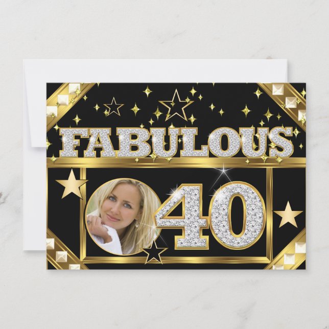 Fabulous 40 Retro Glamour Hollywood Gold Foto 4 Einladung (Vorderseite)