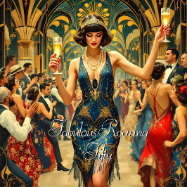 Fabulous 50. 1920er Art Deko Woman Blue Einladung