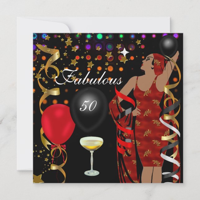 Fabulous 50 50 Diva Geburtstag schwarze rote Licht Einladung (Vorderseite)