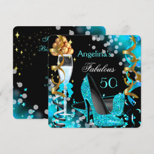 Fabulous 50 Aquamarin Blue Heelses Gold Bubbles Pa Einladung