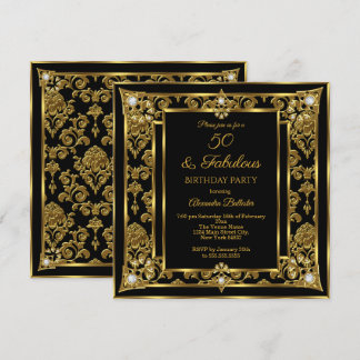 Fabulous 50 Birthday Gold Black Damask Diamond Einladung