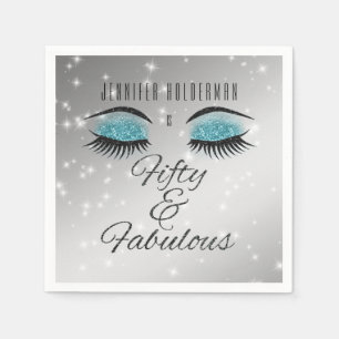 Fabulous 50 Black Aqua Glam Eyes Paper Napkins Serviette