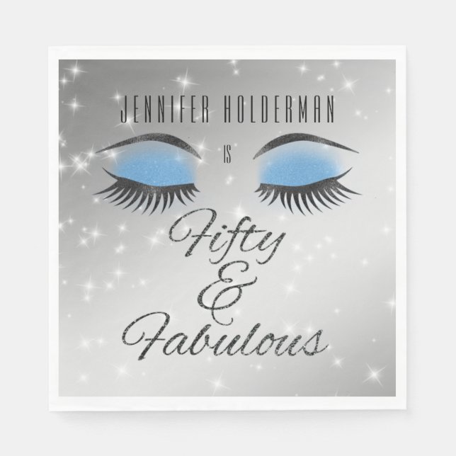 Fabulous 50 Black Blue Glam Eyes Paper Napkins Serviette (Vorderseite)