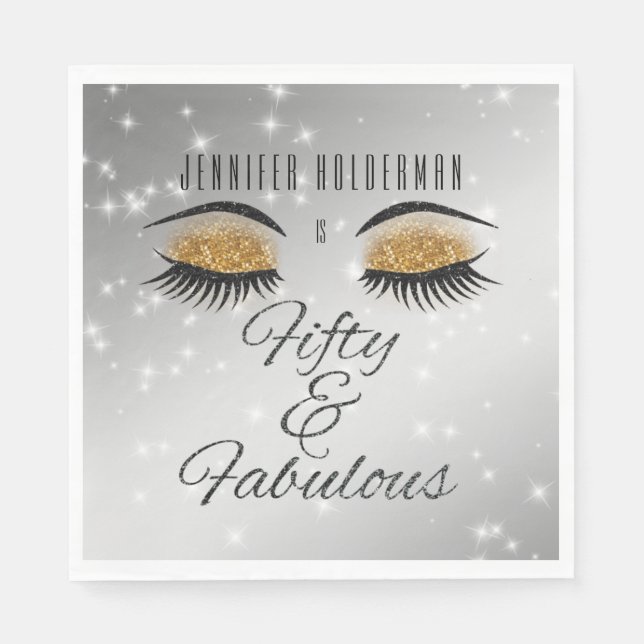 Fabulous 50 Black Gold Glam Eyes Papier Napkins Serviette (Vorderseite)