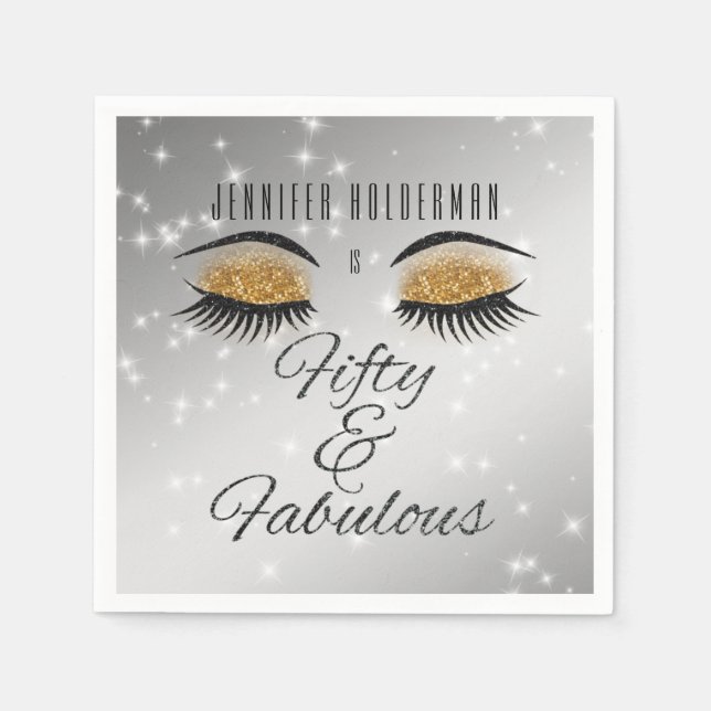 Fabulous 50 Black Gold Glam Eyes Papier Napkins Serviette (Vorderseite)