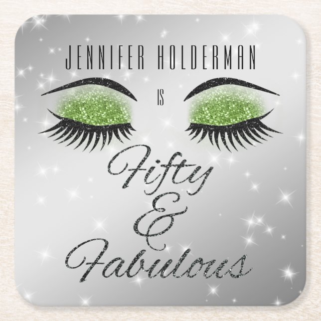 Fabulous 50 Black Green Glam Eyes Paper Untersetze Rechteckiger Pappuntersetzer (Vorderseite)