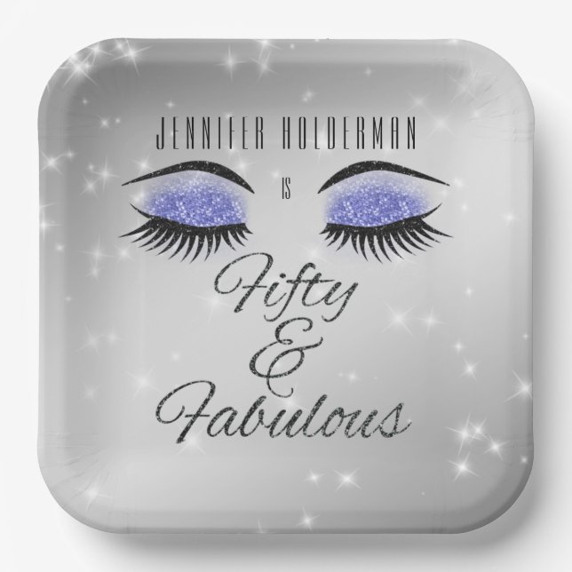 Fabulous 50 Black Periwinkle Glam Eyes Papierplatt Pappteller (Vorderseite)