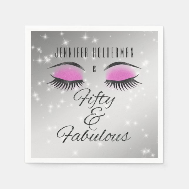 Fabulous 50 Black Pink Glam Eyes Papier Napkins Serviette (Vorderseite)