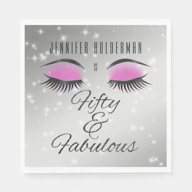 Fabulous 50 Black Pink Glam Eyes Papier Napkins Serviette (Vorderseite)