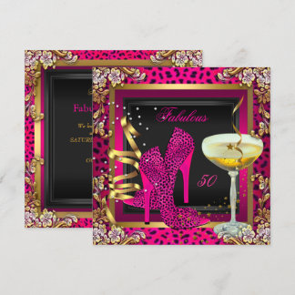 Fabulous 50 Cherry Pink Leopard Geburtstag Einladung